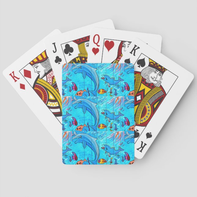 lachende blaue Spielkarten der Delphine (Rückseite)