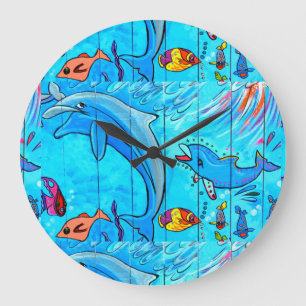 lachende Delphinblauuhr Große Wanduhr