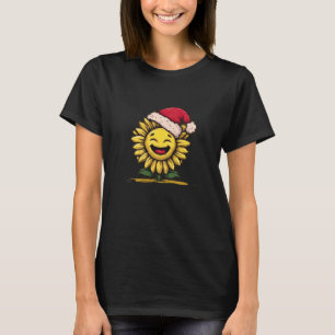 Lachende Sonnenblume Grafik mit Weihnachtsmütze Ko T-Shirt