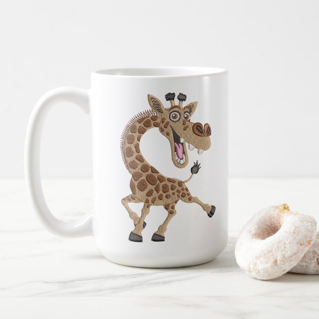Lachende Verrückte Giraffe Kaffeetasse (Mit Donut)