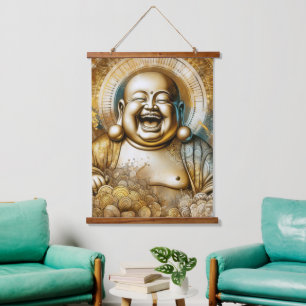 Lachender Buddha Wandteppich Mit Holzrahmen
