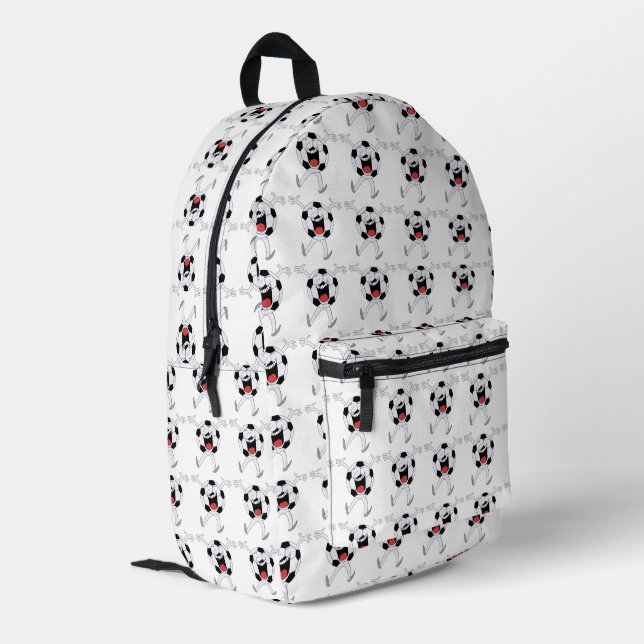 Lachender Fußball-Maskottchen Bedruckter Rucksack (Rückseitige Ecke links)