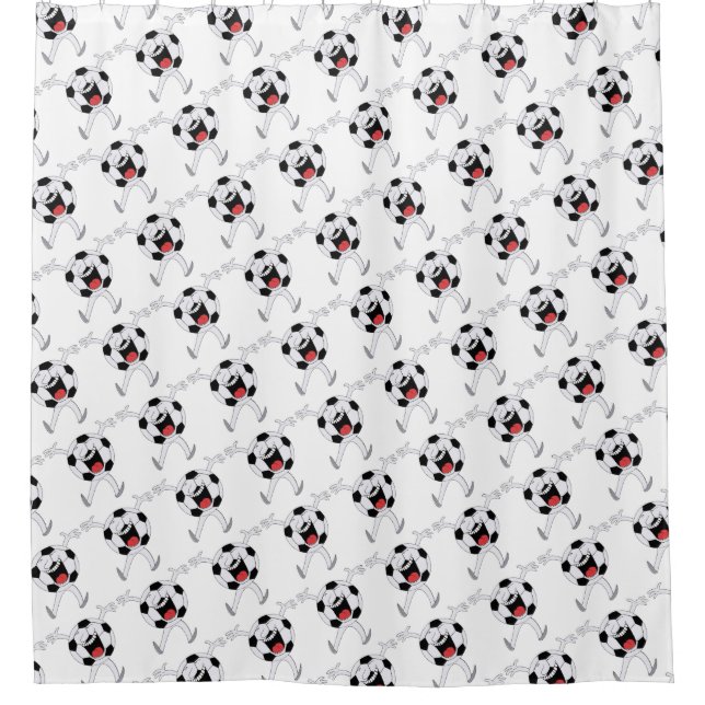 Lachender Fußball-Maskottchen Duschvorhang (Vorderseite)
