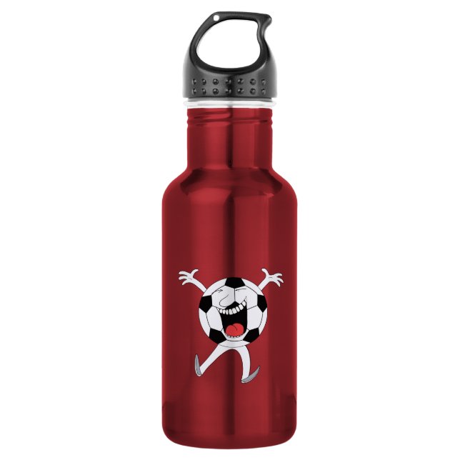 Lachender Fußball-Maskottchen Edelstahlflasche (Vorderseite)