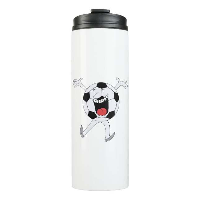 Lachender Fußball-Maskottchen Thermosbecher (Vorderseite)