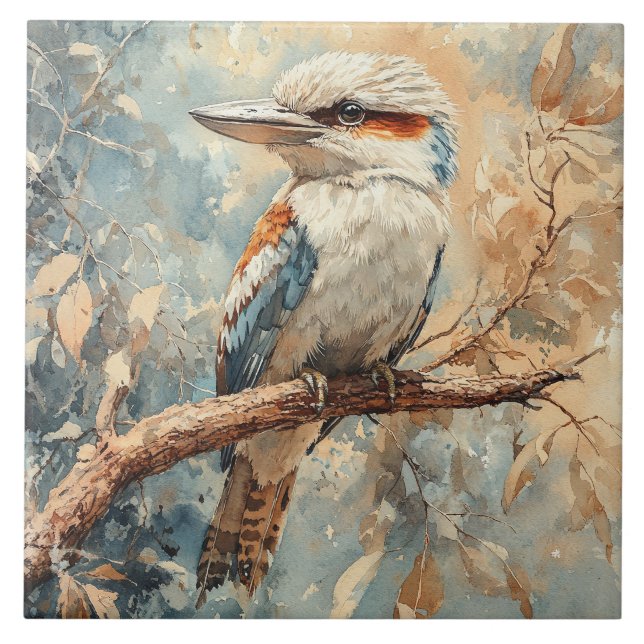 Lachender Hans im Baum Aquarell Fliese (Vorderseite)