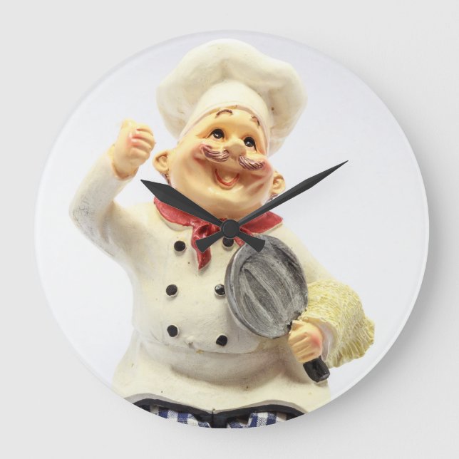 Lachender Koch mit Keramik Große Wanduhr (Vorderseite)