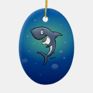 Lachender lustiger Hai auf blauem Hintergrund Keramikornament