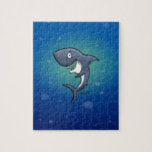 Lachender lustiger Hai auf blauem Hintergrund Puzzle
