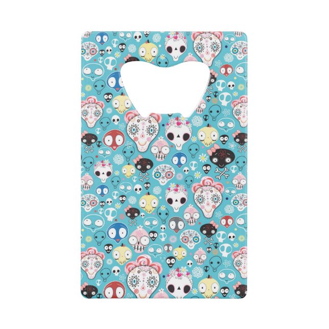 Lachender Schädel der Beschaffenheit Kreditkartenflaschenöffner (Vorderseite)