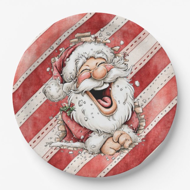 Lachender Weihnachtsmann lustig Pappteller (Vorderseite)