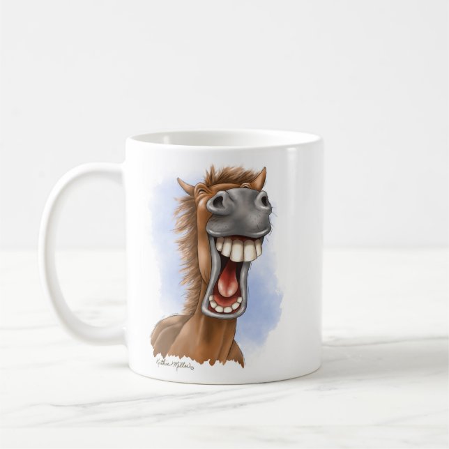 Lachhaftes Cartoon-Pferd mit Lachanfall Kaffeetasse (Links)