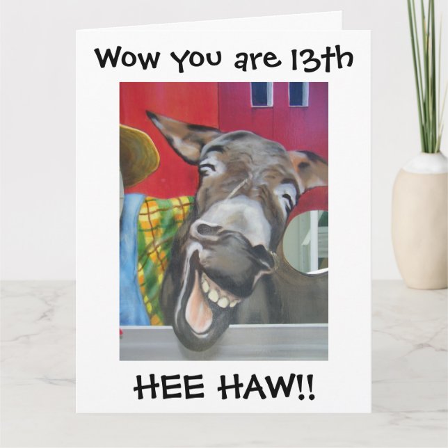 "LACHING DONKEY GREETING" ZUM "13." GEBURTSTAG KARTE (Vorderseite)