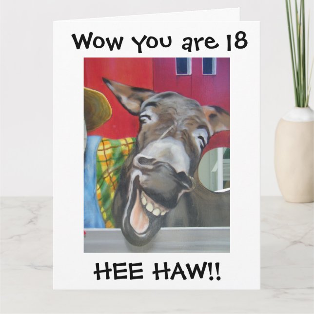 "LACHING DONKEY GREETING" ZUM "18." GEBURTSTAG KARTE (Vorderseite)