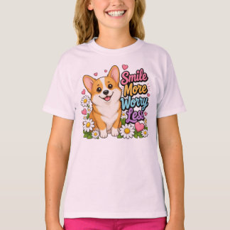 Lächle mehr, sorge dich weniger, süßes Corgi-Hund- T-Shirt