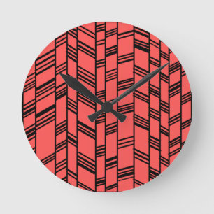 Lachs Art Deco Lines Runde Wanduhr