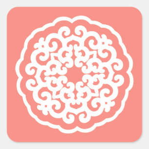 Lachs Asian Moods Mandalla Quadratischer Aufkleber