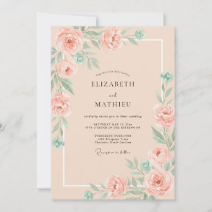 Lachs Ätherische Botanische Hochzeit Einladung