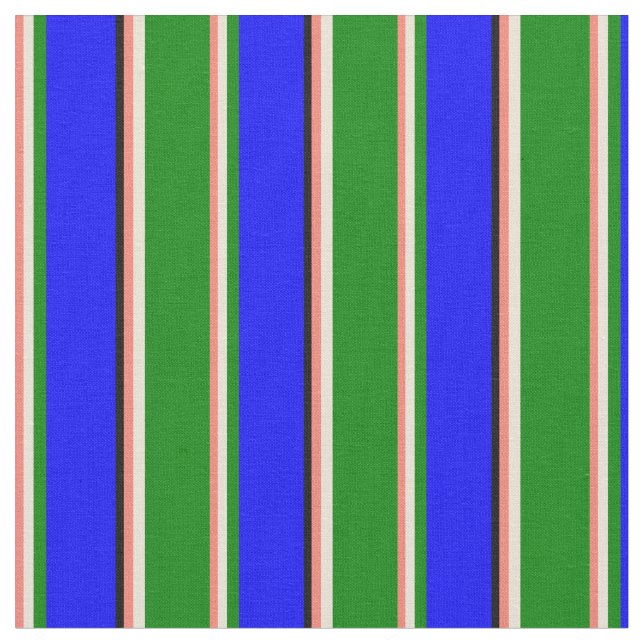 Lachs, Bisque, Green, Blue & Black Linse Muster Stoff (Nahaufnahme)