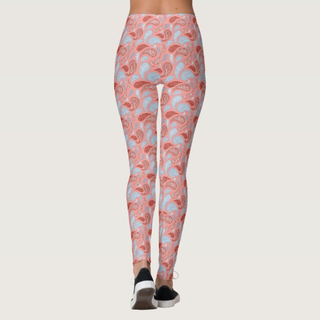 Lachs-Blau-Paisley-Muster Leggings (Rückseite)