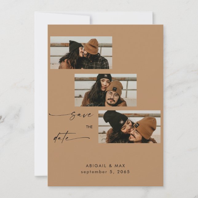 Lachs Collage Foto Strip Wedding Save the Date (Vorderseite)