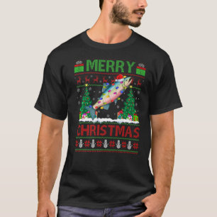 Lachs Fisch Weihnachtsbaum Ugly Weihnachten T-Shirt