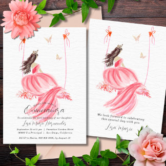 Lachs Floral Wasserfarbe Quinceañera Einladung