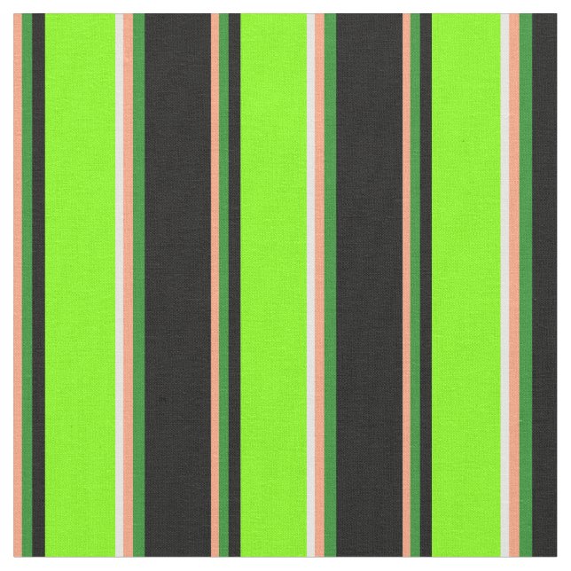 Lachs, Forest Green, Black, Chartreuse & White Stoff (Nahaufnahme)