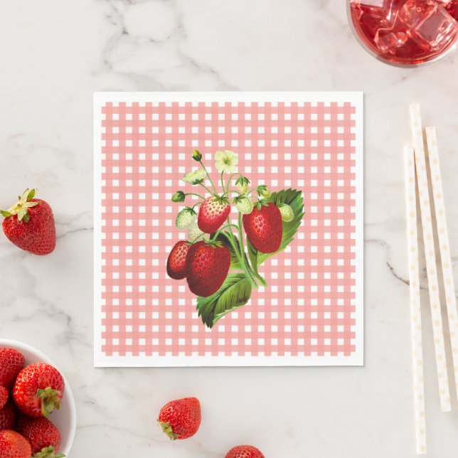 Lachs Gingham & Strawberries Lunch Paper Napkin Serviette (Beispiel)