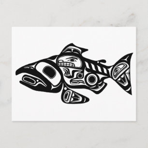 Lachs im indianischen Design Postkarte