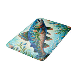 Lachs Jumping Mosaic Floral Blue Green Peach Badematte