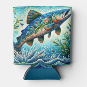 Lachs Jumping Mosaic Floral Blue Green Peach Dosenkühler