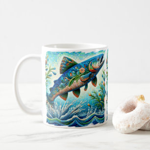 Lachs Jumping Mosaic Floral Blue Green Peach Kaffeetasse