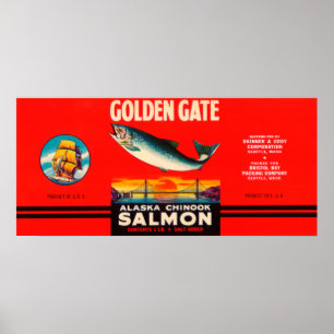 Lachs-Label "Golden Gate Brand" - Seattle, WA Poster