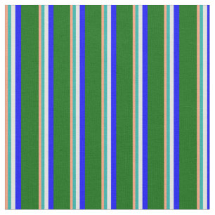 Lachs, Light Sea Green, Cyan, Blue & Dark Green Stoff