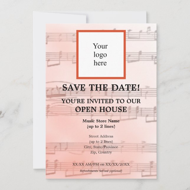 Lachs Lokaler Musik Store I Logo Open House Save The Date (Vorderseite)