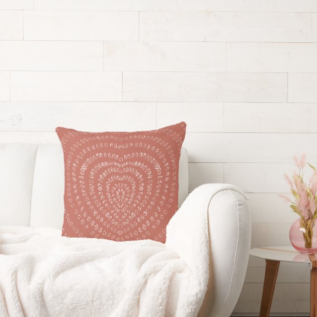 Lachs Orange Concentric White Hearts Boho Kissen (Liege)