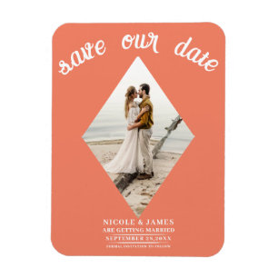 Lachs Orange Diamant Foto Hochzeit Termin vormerke Magnet