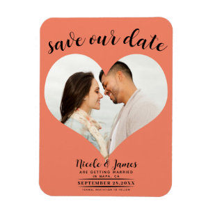 Lachs Orange Herz Foto Hochzeit Save the Date Magnet