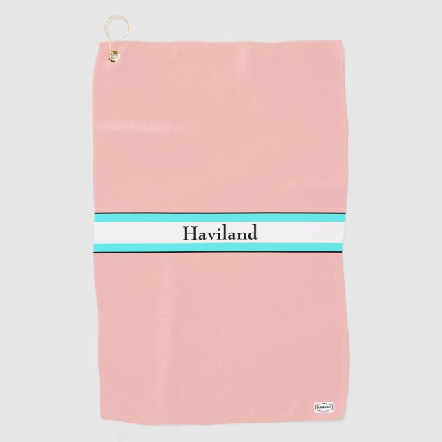 Lachs peach Aqua Personalisiert Golfhandtuch HAMbW (Vorderseite)