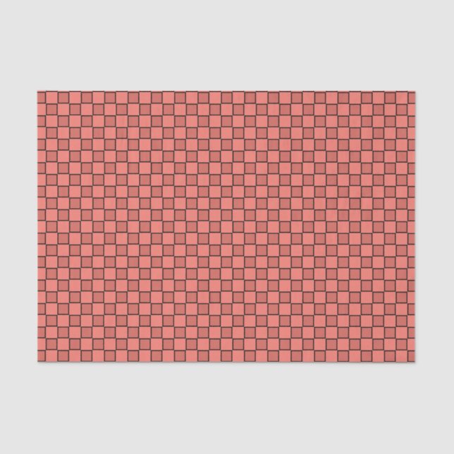 Lachs Pink Black Checkerboard Muster Seidenpapier (Vorderseite)