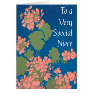 Lachs Pink Geranias auf Deep Blue für Nichte