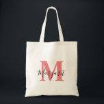 Lachs Pink Monogram Schwarzer Script Name Toag Tragetasche<br><div class="desc">Lachs Pink Monogram Black Script Name Tote Bag. Kann als Geschenk an Familie und Freunde an ihrem Geburtstag und Weihnachten gegeben werden.</div>