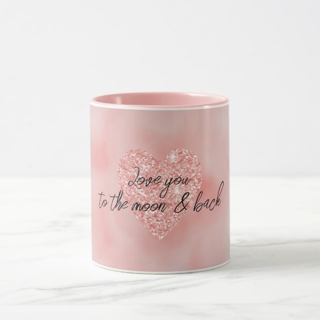 Lachs Pink Ombre Glitzer Zitat Liebe Herz Tasse (Zentrum)