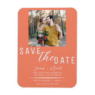 Lachs Pink Save the Date Foto Hochzeit Magnet