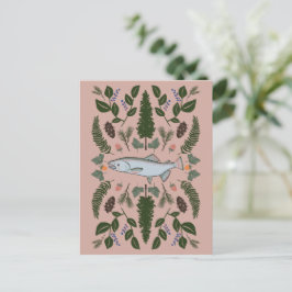 Lachs PNW Nature Fir Ferns Berries Fressfest Postkarte