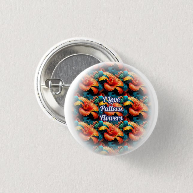 Lachs Rosa Blume Muster Button (Vorne & Hinten)