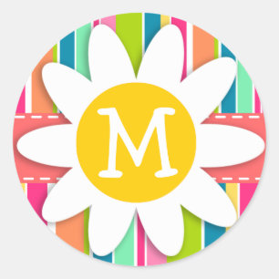 Lachs Rosa und Meeresfrüchte Grüngestrichen; Daisy Runder Aufkleber