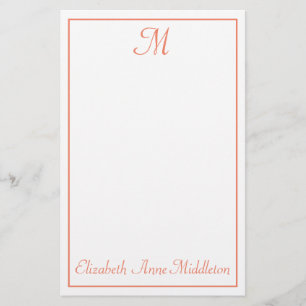 Lachs Rosa und Weiß Monogramm Briefpapier