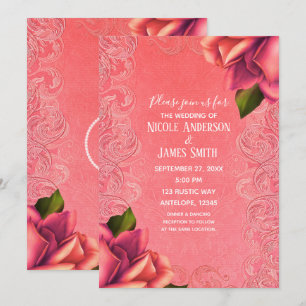 Lachs Rosa Vintag Antike Rose Elegante Hochzeit Einladung